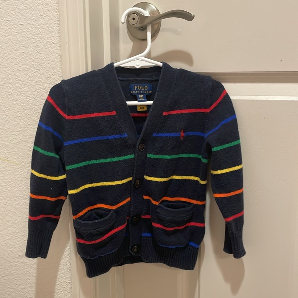 POLO Ralph Lauren Kids Striped Navy Rainbow Cardigan Sweater 2T